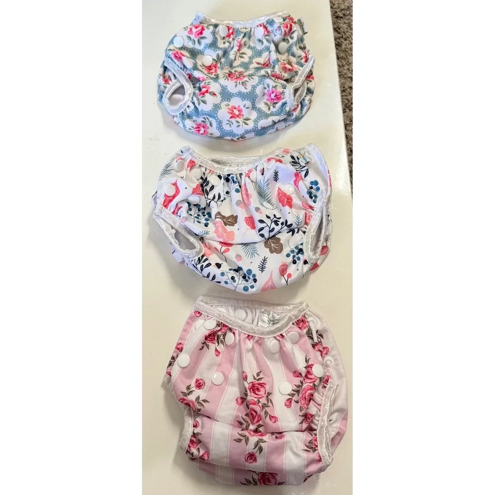 Lot of 3 Reusable Cloth Diaper Covers Floral Botanical Prints Adjustable Snaps
